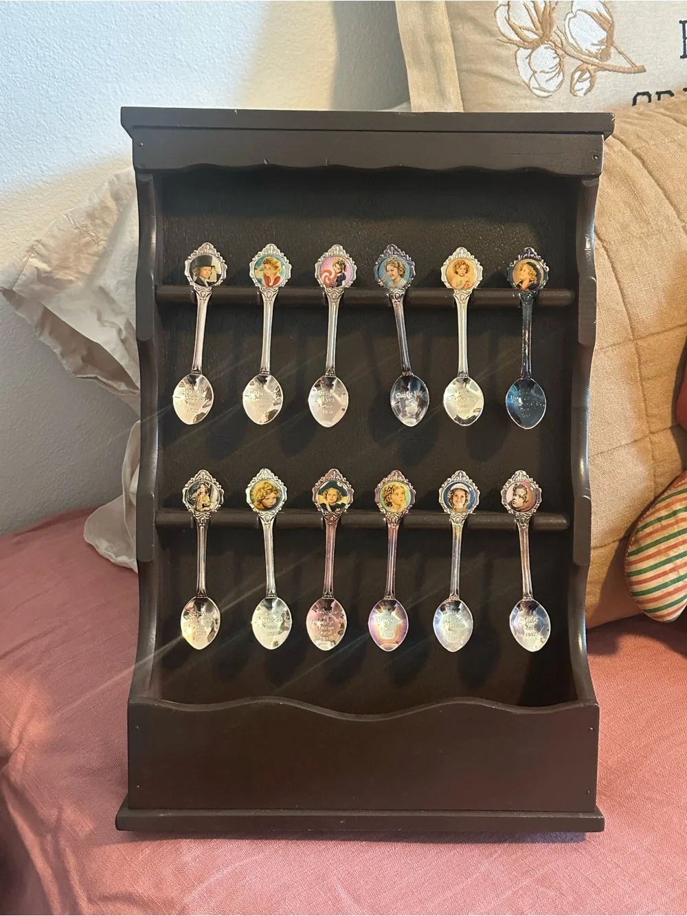 Wooden wall hanging souvenir spoon holder display
